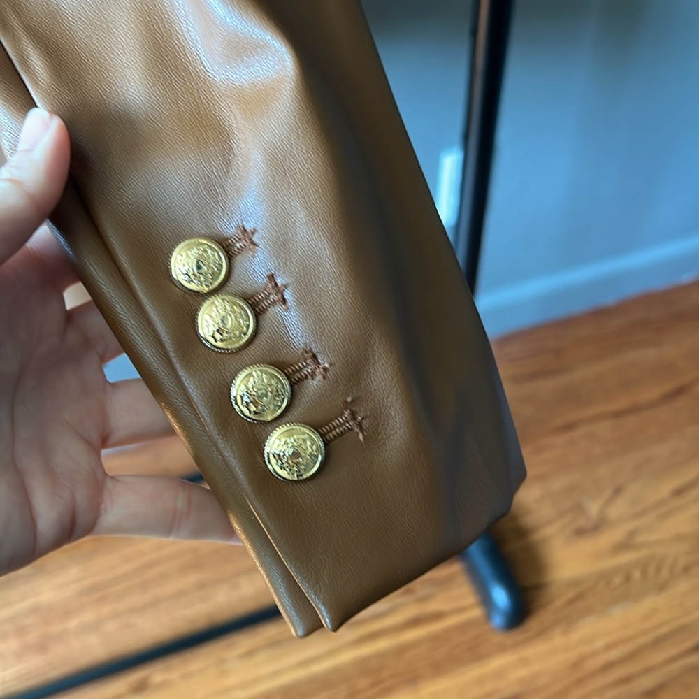Zara TAN LEATHER Blazer - Picture 7 of 12